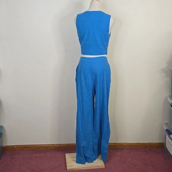 NWT Commense Cotton & Linen Leisure Pants Medium and Vest Small Set Blue - Picture 5 of 7